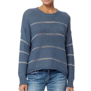 360 Sweater Simone Linen Blend Italian Yarn Sweater Blue Stripe Women’s Small